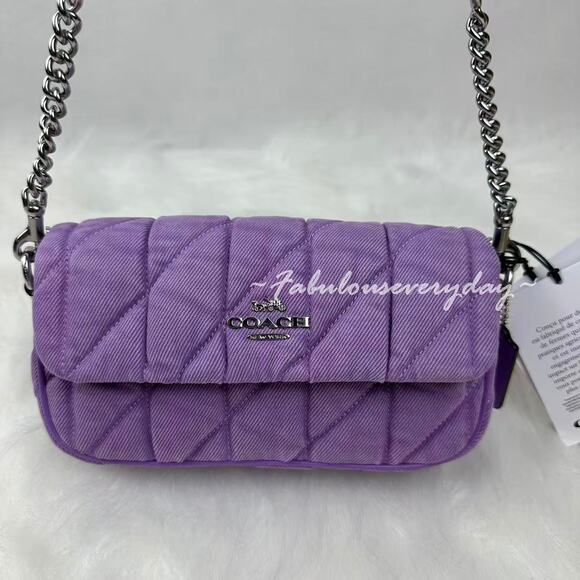 Coach Hailey Flap Bag Shoulder/Crossbody In Quilted Denim/Silver/Iris CBI88 NWT - Picture 2 of 11